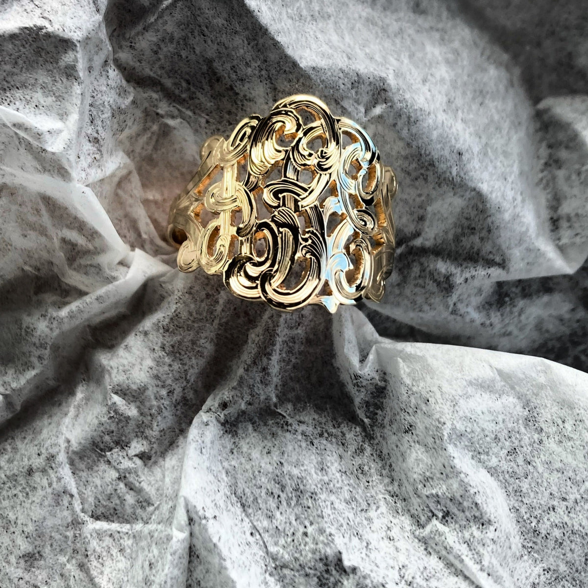 Script Monogram Ring - 14K Gold Plated over Sterling Silver