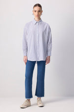 CLASSIC STRIPED OVERSIZED SHIRT - COTTON BLEND: Navy Blue / M