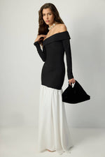 Off-Shoulder Two-Tone Evening Gown: Black / L