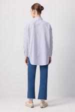 CLASSIC STRIPED OVERSIZED SHIRT - COTTON BLEND: Navy Blue / M