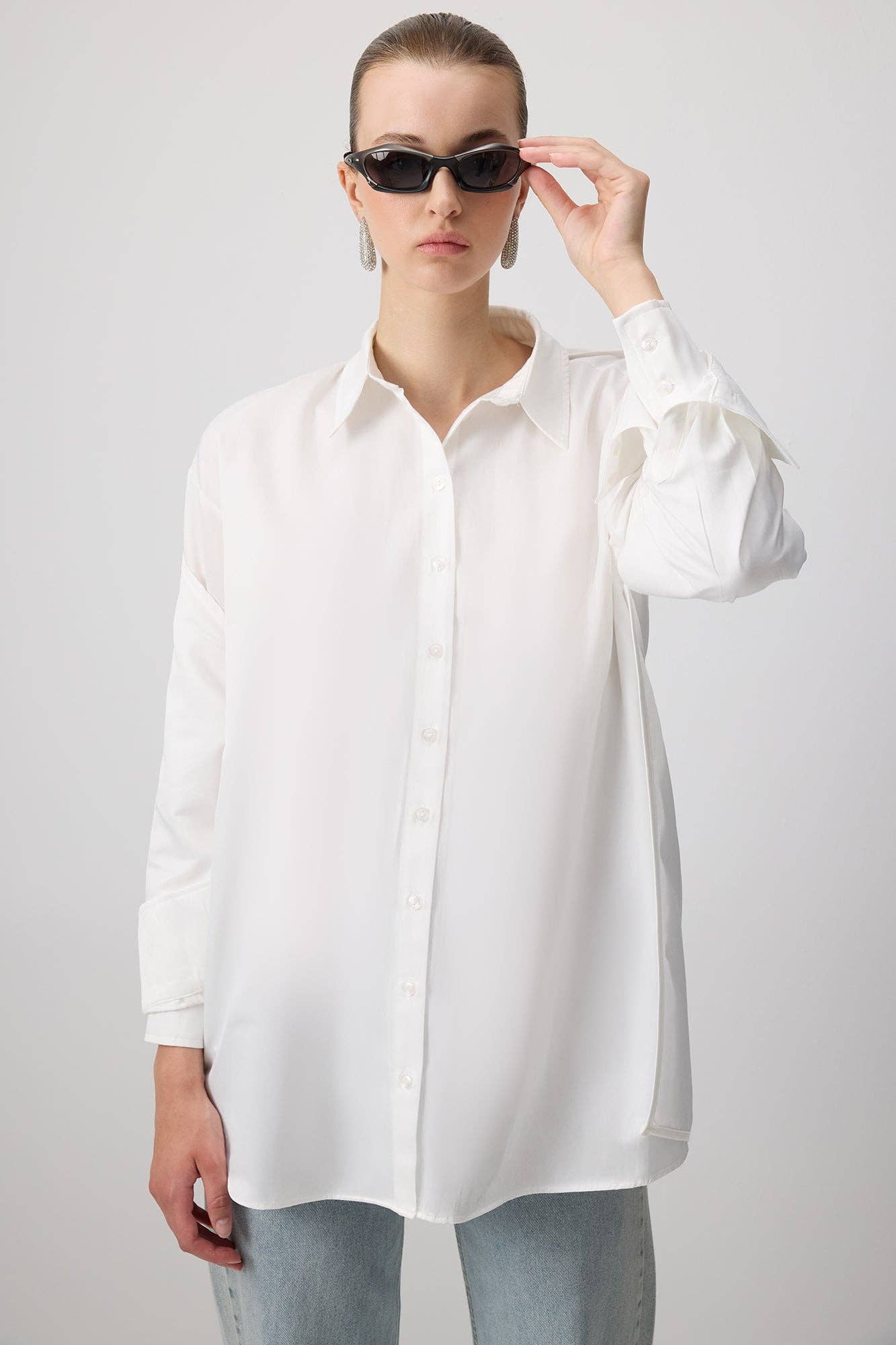 FUNCTIONAL TIE SHIRT - Cotton Blend: Ecru / XL