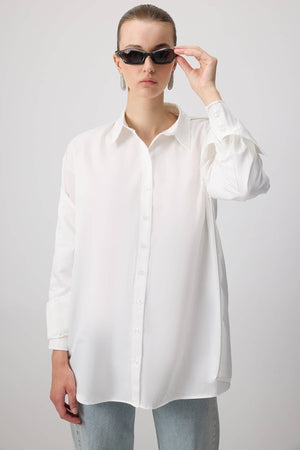 FUNCTIONAL TIE SHIRT - Cotton Blend: Ecru / XL