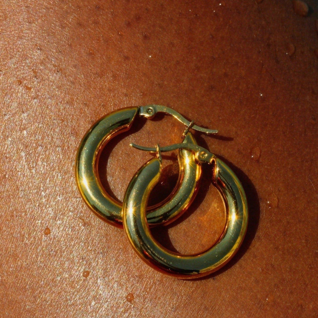 Karma -Medium Thick Gold Hoop Earrings-25mm - Iris 1956