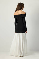 Off-Shoulder Two-Tone Evening Gown: Black / L