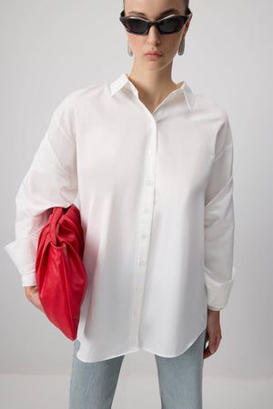 FUNCTIONAL TIE SHIRT - Cotton Blend: Ecru / XL