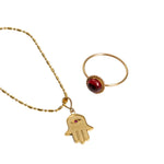 14k Yellow Gold Hamsa Necklace with Natural Stone - Iris 1956