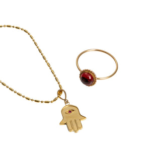 14k Yellow Gold Hamsa Necklace with Natural Stone - Iris 1956