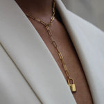 "In Awe" Lock Paper Clip Link Chain Necklace - Iris 1956