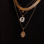 14k Yellow Gold Hamsa Necklace with Natural Stone - Iris 1956